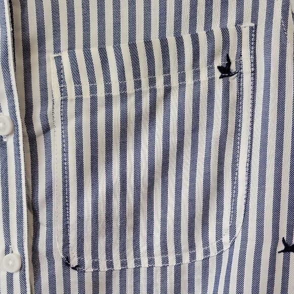 Striped Button-Up Shirt with Bird Embroidery - Picture 5 of 10